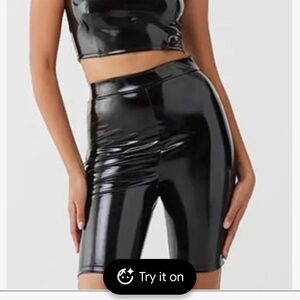 PrettyLittleThing Black Patent Biker Shorts